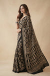 Mitti Ke Rang ~ Ajrakh Handblock Printed Modal Silk Saree in Black and Beige