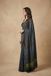 Mitti Ke Rang ~ Ajrakh Handblock Printed Modal Silk Saree in Blue