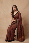 Mitti Ke Rang ~ Ajrakh Handblock Printed Modal Silk Saree In Red