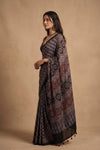 Mitti Ke Rang ~ Ajrakh Handblock Printed Modal Silk Saree in Black Blue