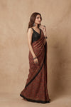 Mitti Ke Rang ~ Ajrakh Handblock Printed Modal Silk Saree In Red