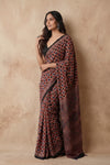 Mitti Ke Rang ~ Ajrakh Handblock Printed Modal Silk Saree In Red Blue