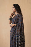 Mitti Ke Rang ~ Ajrakh Handblock Printed Modal Silk Saree in Blue