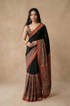 Mitti Ke Rang ~ Ajrakh Handblock Printed Modal Silk Saree in Red and Black