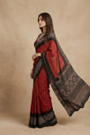 Mitti Ke Rang ~ Ajrakh Bandhani Handblock Printed Modal Silk Saree In Red