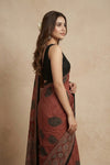Mitti Ke Rang ~ Ajrakh Handblock Printed Modal Silk Saree with Stripe in Red