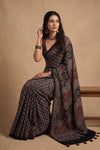 Mitti Ke Rang ~ Ajrakh Handblock Printed Modal Silk Saree in Black Blue