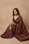 Mitti Ke Rang ~ Ajrakh Handblock Printed Modal Silk Saree In Red