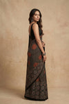 Mitti Ke Rang ~ Ajrakh Handblock Printed Modal Silk Saree with Stripe in Black