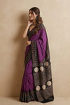 Mitti Ke Rang ~ Ajrakh Bandhani Handblock Printed Modal Silk Saree In Purple