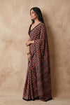 Mitti Ke Rang ~ Ajrakh Handblock Printed Modal Silk Saree In Red Blue