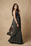 Mitti Ke Rang ~ Ajrakh Handblock Printed Modal Silk Saree Stripe in Black