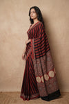 Mitti Ke Rang ~ Ajrakh Handblock Printed Modal Silk Saree in Red and Black Stripe