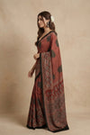 Mitti Ke Rang ~ Ajrakh Handblock Printed Modal Silk Saree with Stripe in Red