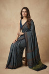 Mitti Ke Rang ~ Ajrakh Handblock Printed Modal Silk Saree in Blue
