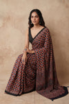 Mitti Ke Rang ~ Ajrakh Handblock Printed Modal Silk Saree In Red Blue