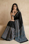 Mitti Ke Rang ~ Ajrakh Handblock Printed Modal Silk Saree in Blue and Black