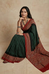 Mitti Ke Rang ~ Ajrakh Bandhani Handblock Printed Modal Silk Saree In Green