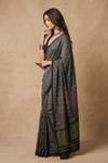Mitti Ke Rang ~ Ajrakh Handblock Printed Modal Silk Saree in Blue