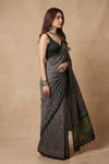 Mitti Ke Rang ~ Ajrakh Handblock Printed Modal Silk Saree in Blue