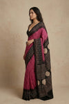 Mitti Ke Rang ~ Ajrakh Bandhani Handblock Printed Modal Silk Saree In Pink