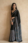 Mitti Ke Rang ~ Ajrakh Handblock Printed Modal Silk Saree in Blue and Black