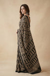 Mitti Ke Rang ~ Ajrakh Handblock Printed Modal Silk Saree in Black and Beige