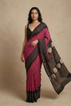 Mitti Ke Rang ~ Ajrakh Bandhani Handblock Printed Modal Silk Saree In Pink