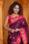 Virasat ~ Handloom Pure Silk Maharani Paithani with Maharani Pallu in Wine Pink