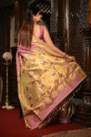 Virasat ~ Handloom Pure Silk Maharani Paithani with Swan Pallu in Onion Pink (Muniya Butti)