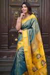 Virasat ~ Handloom Pure Silk Maharani Paithani with Maharani Pallu in Dual Tone Blue Green (Muniya Butti)