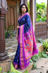 Virasat ~ Handloom Pure Silk Maharani Paithani with Maharani Pallu in Royal Blue Pink