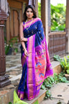 Virasat ~ Handloom Pure Silk Maharani Paithani with Maharani Pallu in Royal Blue Pink