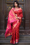 Rajsi ~ Handloom Pure Silk Maharani Paithani with Maharani Pallu in Red Pink (Muniya Butti)