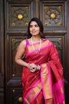 Rajsi ~ Handloom Pure Silk Maharani Paithani with Maharani Pallu in Red Pink (Muniya Butti)