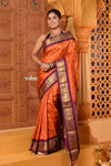 Rajsi ~ Handloom Pure Silk Maharani Paithani with Maharani Pallu in Orange Wine
