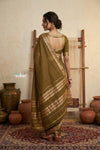 Peshwai That  ~ Handloom Pure Cotton Royal Nauvari Saree in Leaf Green