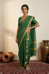 Peshwai That  ~ Handloom Pure Cotton Royal Nauvari Saree in Serene Green