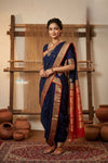 Peshwai That  ~ Handloom Pure Cotton Royal Nauvari Saree in Cerulean Blue