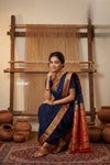 Peshwai That  ~ Handloom Pure Cotton Royal Nauvari Saree in Cerulean Blue