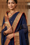 Peshwai That  ~ Handloom Pure Cotton Royal Nauvari Saree in Cerulean Blue