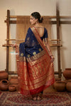 Peshwai That  ~ Handloom Pure Cotton Royal Nauvari Saree in Cerulean Blue