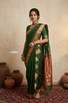 Peshwai That  ~ Handloom Pure Cotton Royal Nauvari Saree in Royal Green