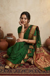 Peshwai That  ~ Handloom Pure Cotton Royal Nauvari Saree in Royal Green