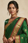 Peshwai That  ~ Handloom Pure Cotton Royal Nauvari Saree in Royal Green