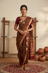 Peshwai That  ~ Handloom Pure Cotton Royal Nauvari Saree in Hazel Brown