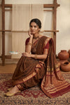Peshwai That  ~ Handloom Pure Cotton Royal Nauvari Saree in Hazel Brown