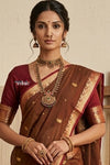 Peshwai That  ~ Handloom Pure Cotton Royal Nauvari Saree in Hazel Brown