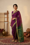Peshwai That  ~ Handloom Pure Cotton Royal Nauvari Saree in Purple Pink