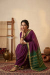 Peshwai That  ~ Handloom Pure Cotton Royal Nauvari Saree in Purple Pink